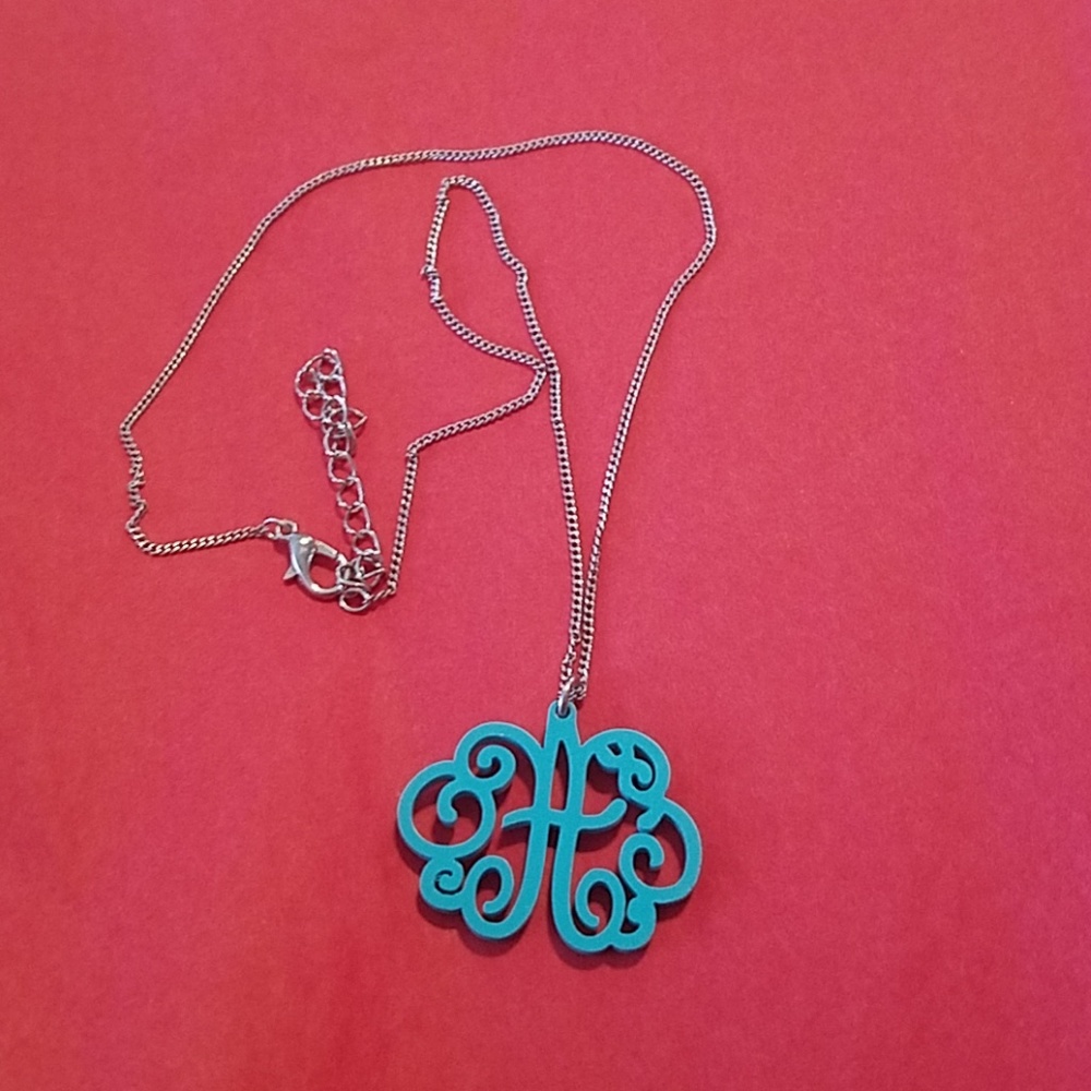 Cute Teal Blue Initial A Necklace